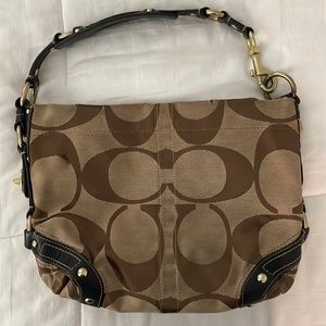 COACH Signature Canvas And Leather Carly Hobo Bag Shoulder Purse